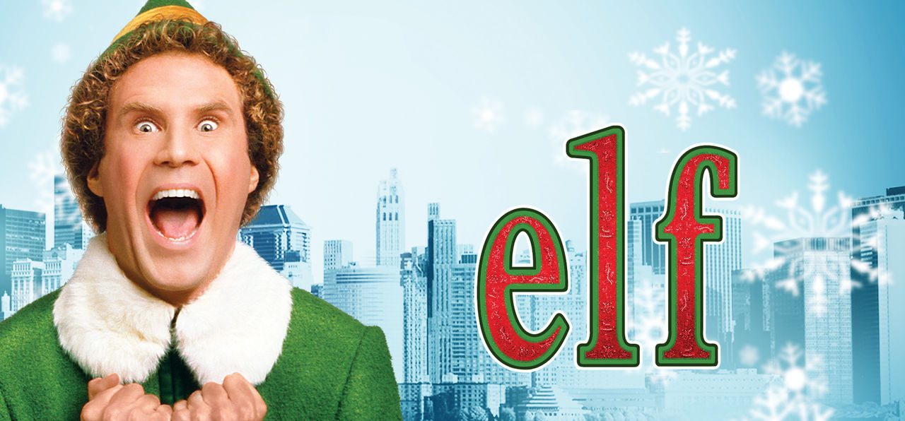 "Elf" movie poster with Will Ferrell's character on the left hand side